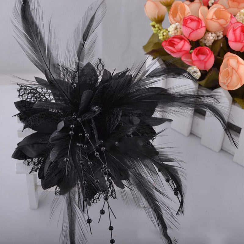 Women's Fashion Flower Fascinator - Feather/Bead Hair Clip/Corsage/Brooch Hair Accessories