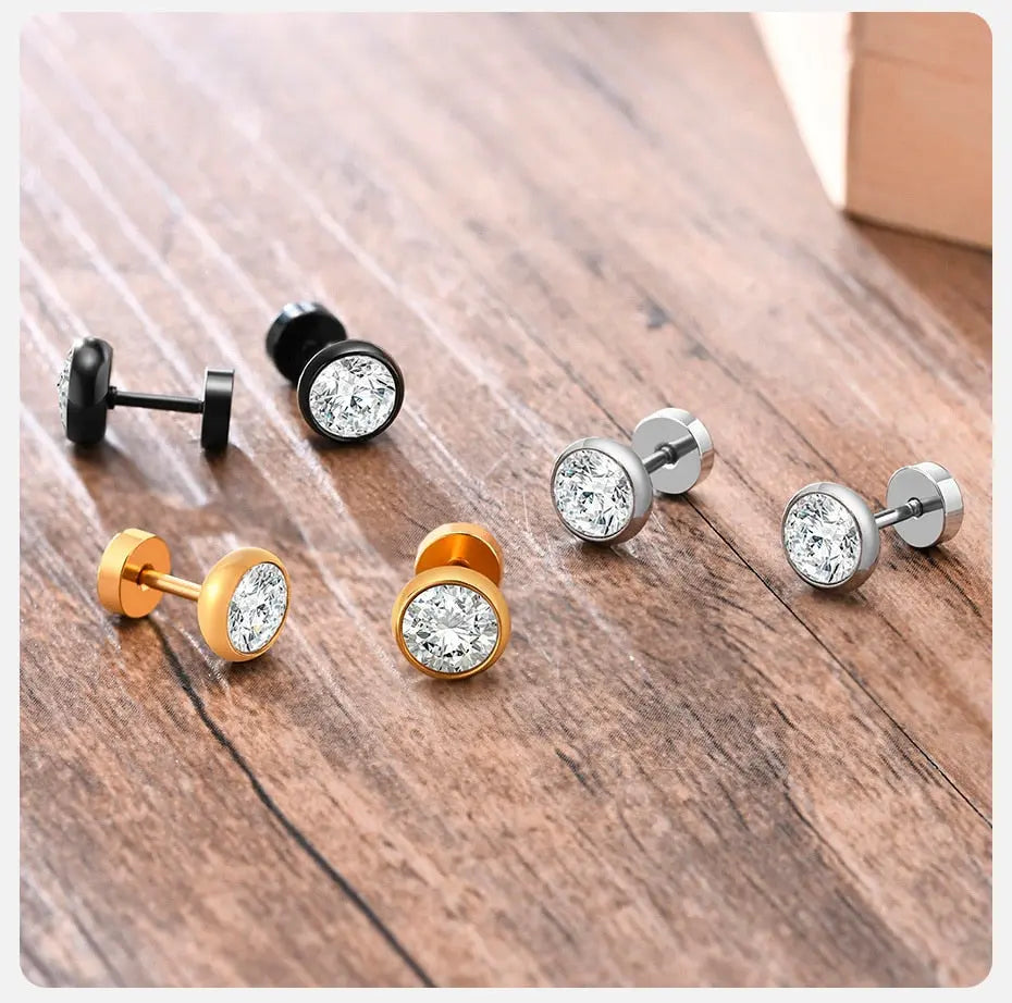 Stud Earrings in Stainless Steel for Men and Women - Hip Hop Earrings