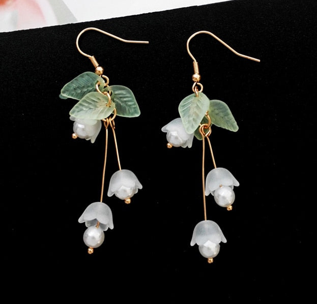 Handmade Long Acrylic Drop/Dangle Earrings for Women and Girls - All in White (Gold Plated)