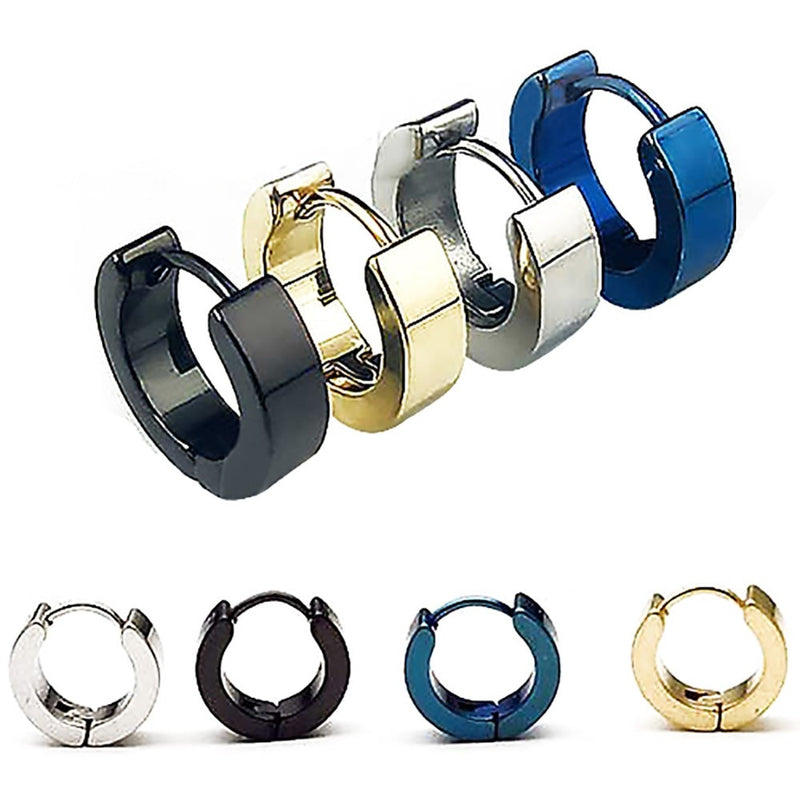 Cool Men and Women's (Unisex) Stainless Steel Stud Earrings In Blue, Black, Gold & Silver - 1 Pair Earrings
