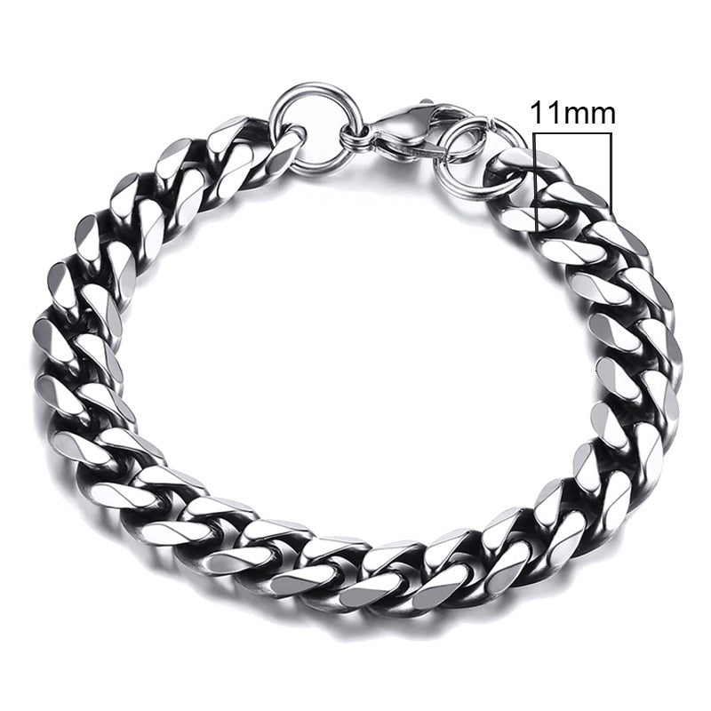 5 - 11 mm Chunky Miami Club Chain Bracelet for Men, Stainless Steel Cuban Link Chain Wristband, Classic Punk Heavy Metal Jewelry