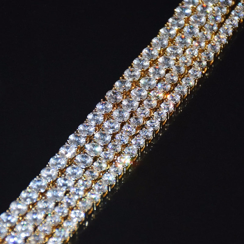 4mm, 5mm, 6mm 1 Row Diamond Tennis Chain Link Zircon Necklace - Hip Hop Jewelry, Silver Color, for Men