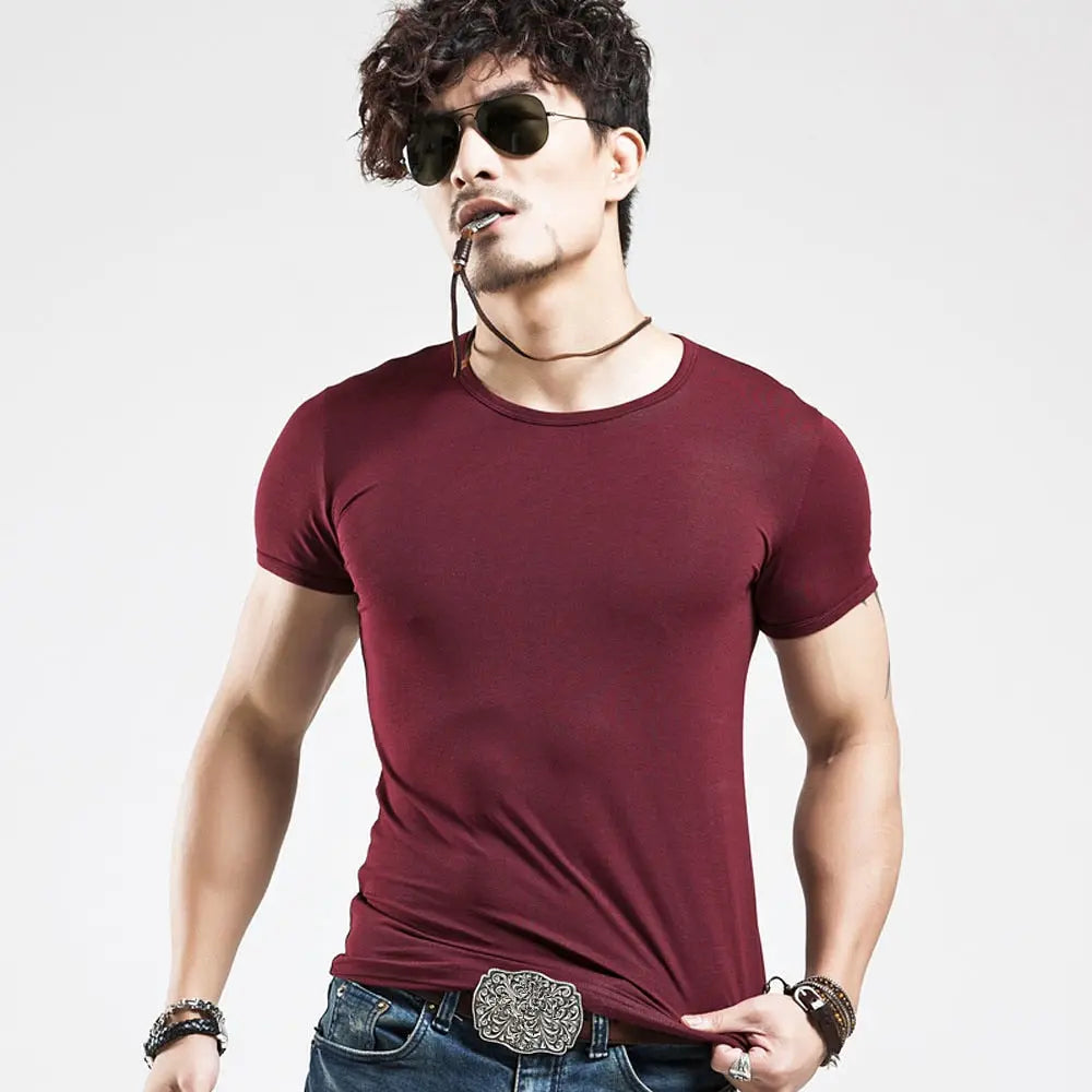 Men's Casual Cotton Jersey T-shirt with V or O-Neck in 10 Solid Colors
