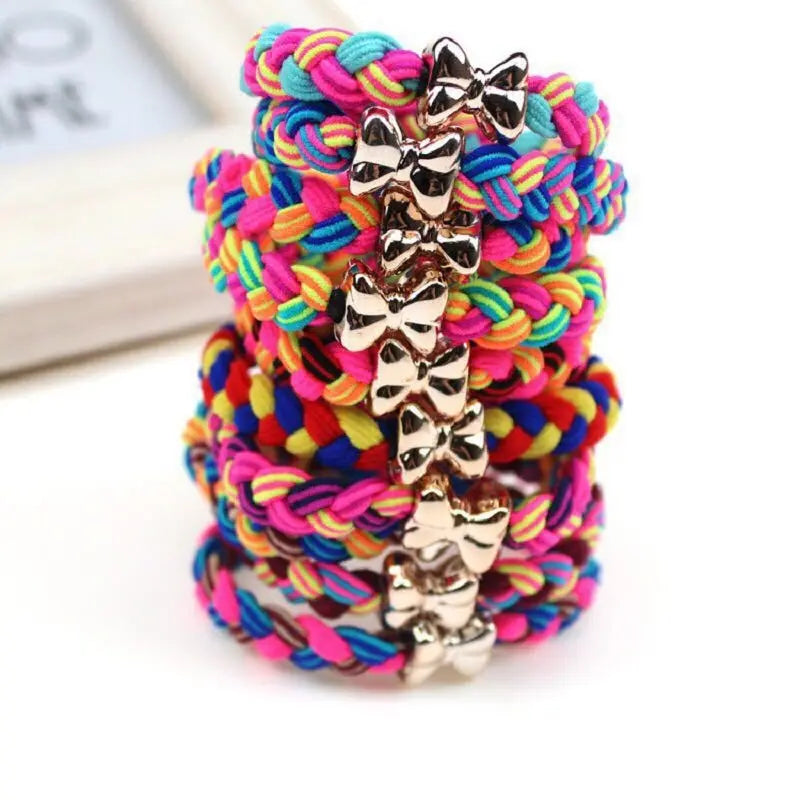 Multi-color Elastic Braided Hair Bands/Scrunches for Women and Girls - 10 Piece Set