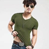 Men's Casual Cotton Jersey T-shirt with V or O-Neck in 10 Solid Colors