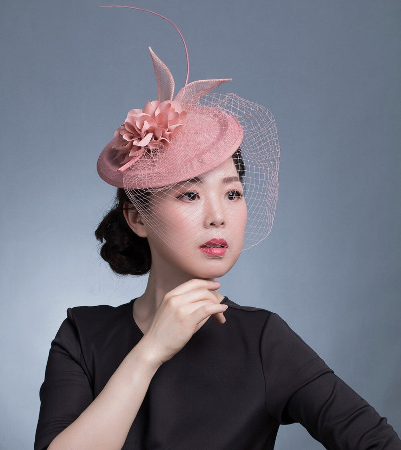 Small Fascinator Hat for Women and Girls - Hair Clip/Pin - Yarn Feathered Flower Hair Accessories