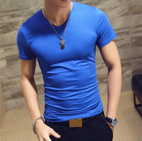 Men's Casual Cotton Jersey T-shirt with V or O-Neck in 10 Solid Colors