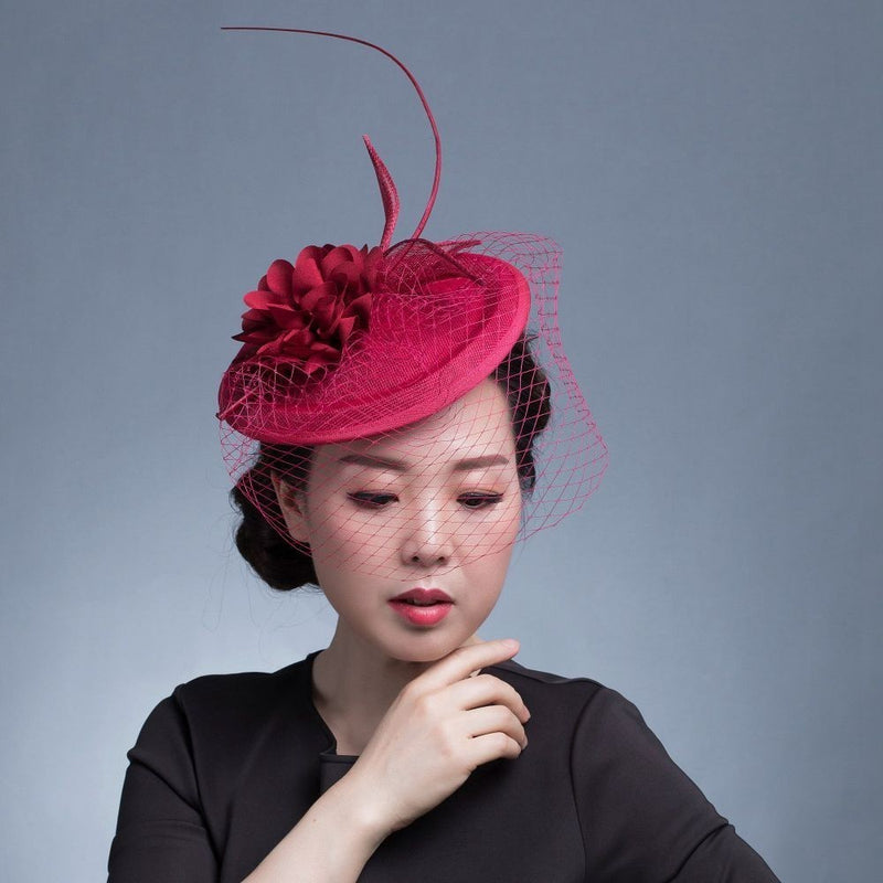 Small Fascinator Hat for Women and Girls - Hair Clip/Pin - Yarn Feathered Flower Hair Accessories