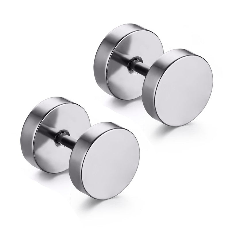 Men and Women's Dumbbell Stainless Steel Stud Earrings, 3~16 mm Fake Piercing Tunnels, Main Stone Color, Colorful