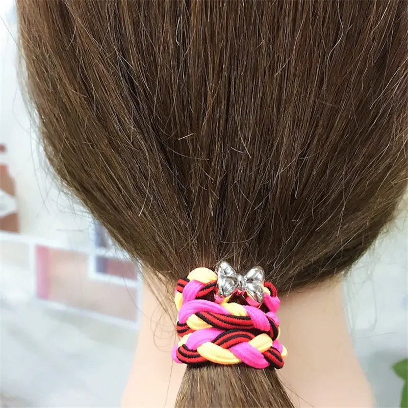 Multi-color Elastic Braided Hair Bands/Scrunches for Women and Girls - 10 Piece Set