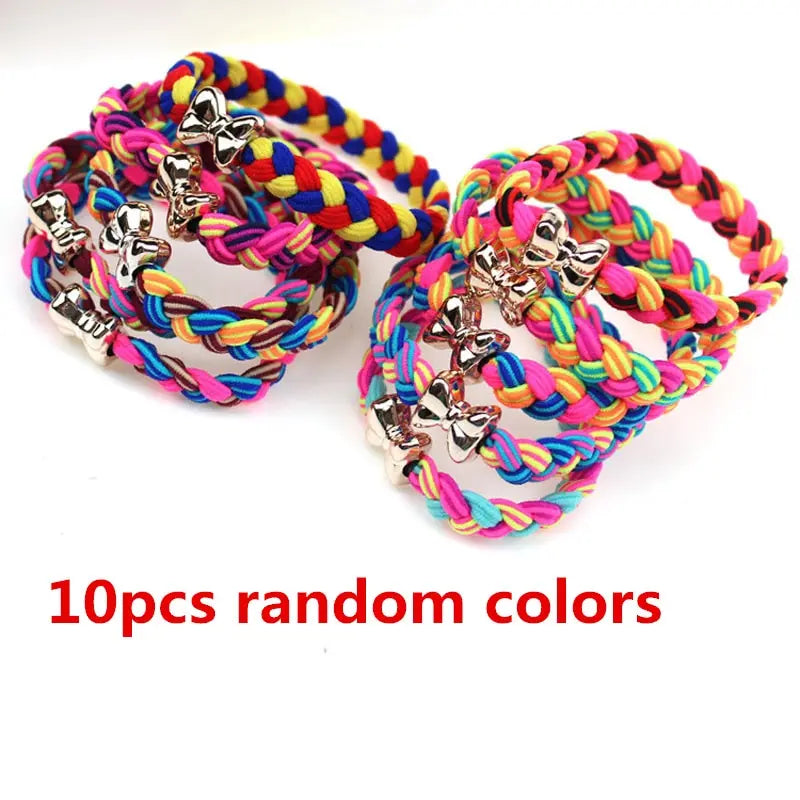Multi-color Elastic Braided Hair Bands/Scrunches for Women and Girls - 10 Piece Set
