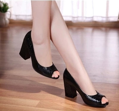 Summer Shoes - Women's Open Toe Genuine Leather High Heel Sandals, Casual Wear