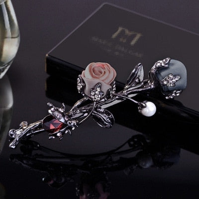 Rose/Crystal/Rhinestone Hair Clip for Women and Girls, White Crystal, 7 cm in Length