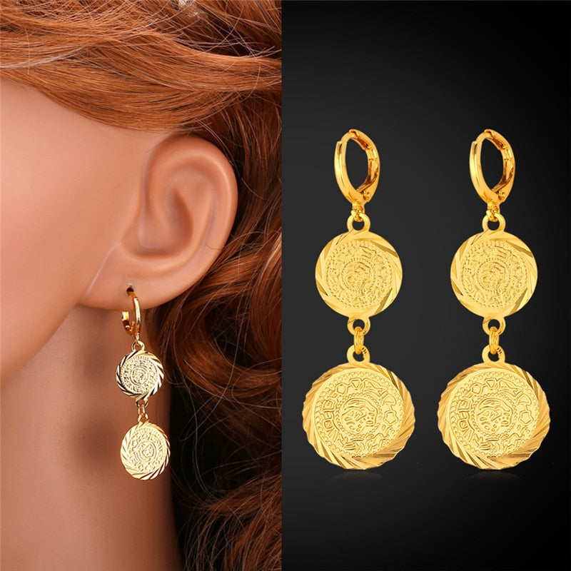 Gold Jewelry Set For Women - African Ethiopian Jewelry, Antique Coin Bracelet/Earrings/Necklace Set