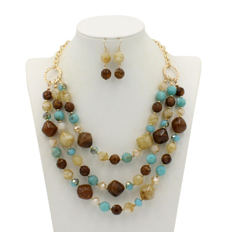 Fashion Acrylic Jewelry - Retro Big Resin Stone Glass Beads, Handmade Necklace/Earring Set for Women and Girls