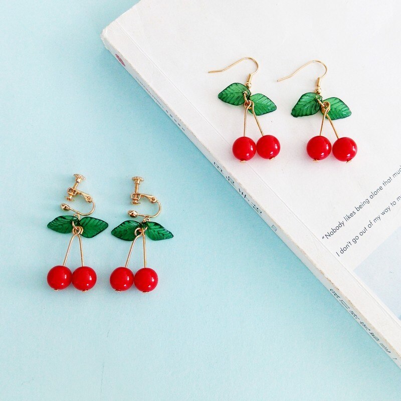 Red Cherry And Fruit Drop/Dangle Earrings for Women and Girls in Vibrant Colors - Red, Orange, Lilac and Multi-colors
