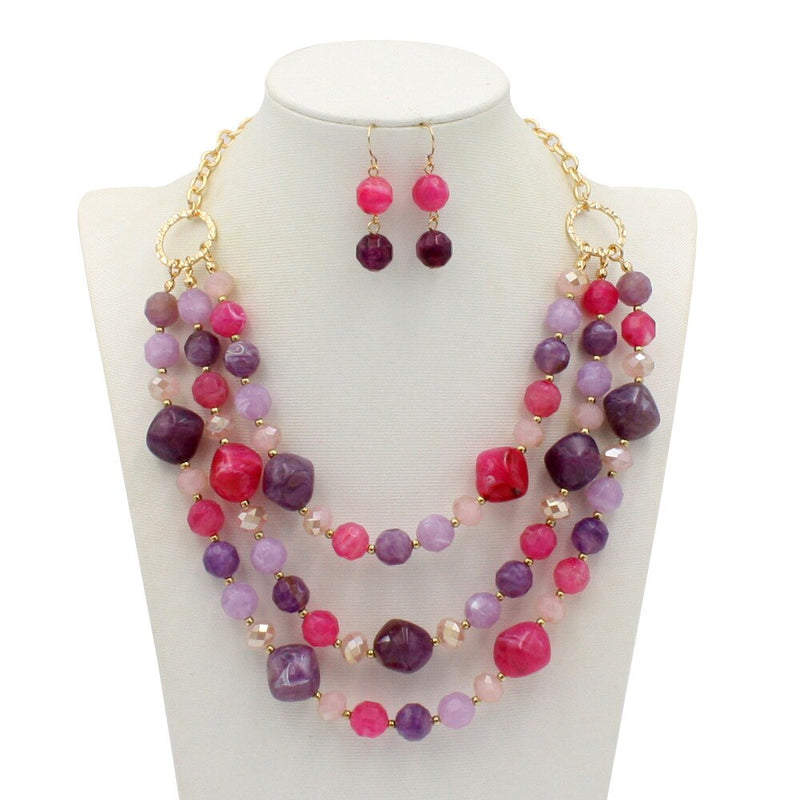 Fashion Acrylic Jewelry - Retro Big Resin Stone Glass Beads, Handmade Necklace/Earring Set for Women and Girls