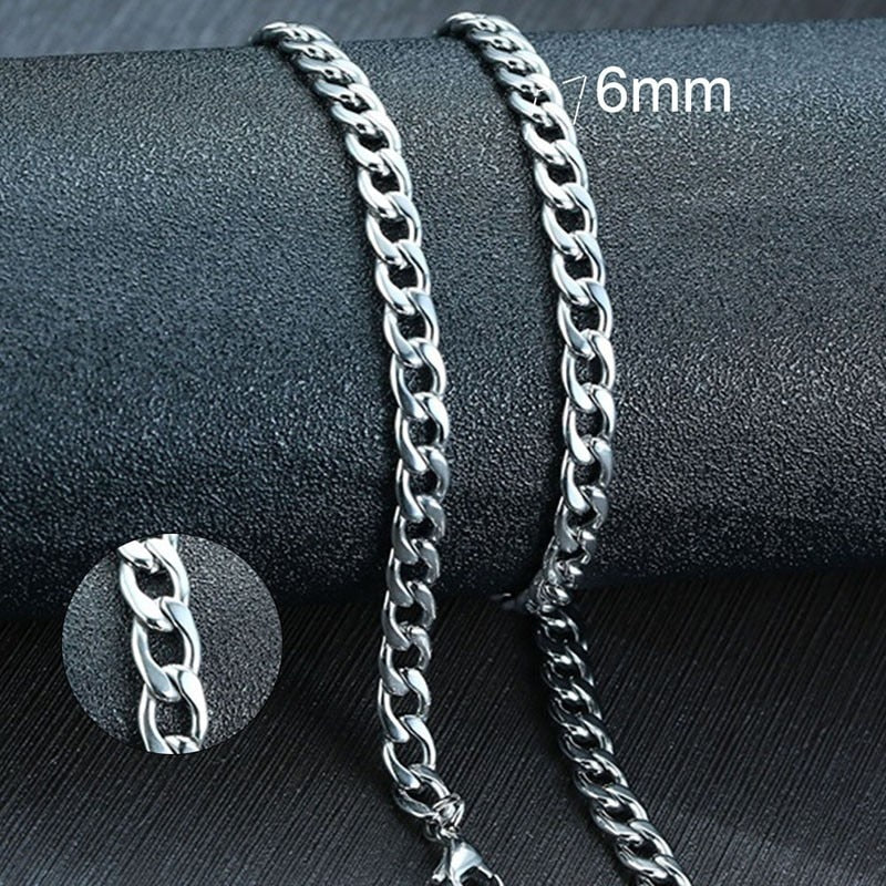 Cuban Chain Link Necklace for Men and Boys, Stainless Steel in Gold, Black and Silver Color - Choker or Long