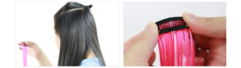 Clip-In Ombre Hair Extensions for Women & Girls in Pure Color - Straight Long Synthetic 2 Tone Hair Pieces