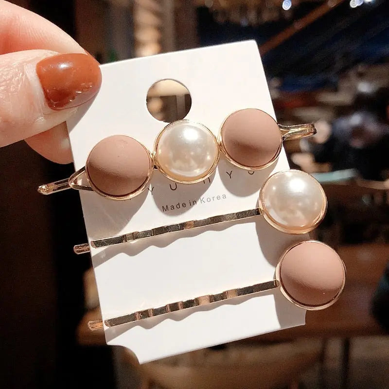 HAIR CLIPS for Women and Girls - Pearl, Flower and Geometric - 3 PIECE SETS