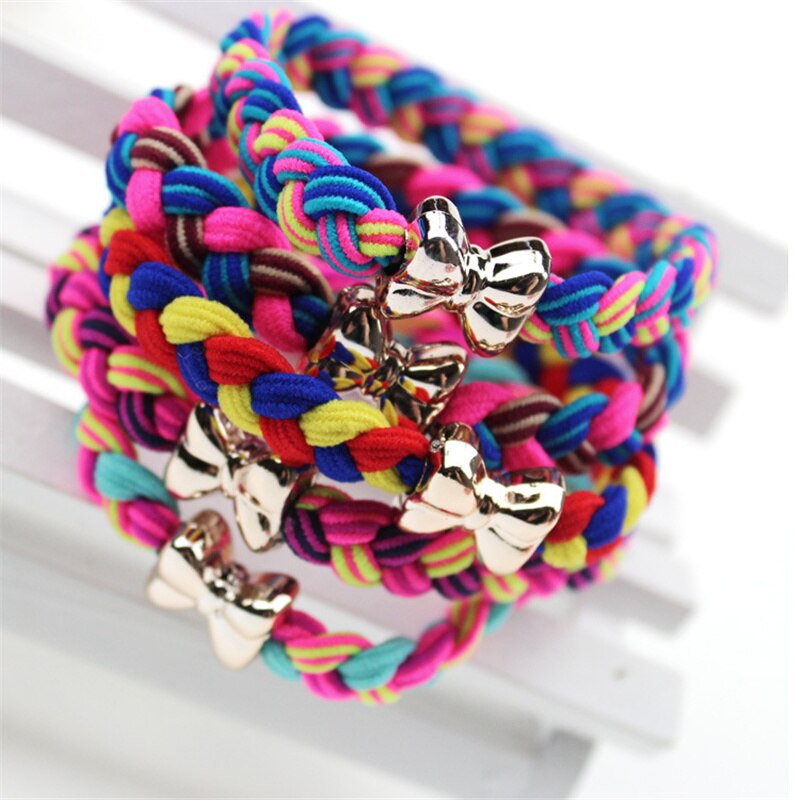 Multi-color Elastic Braided Hair Bands/Scrunches for Women and Girls - 10 Piece Set