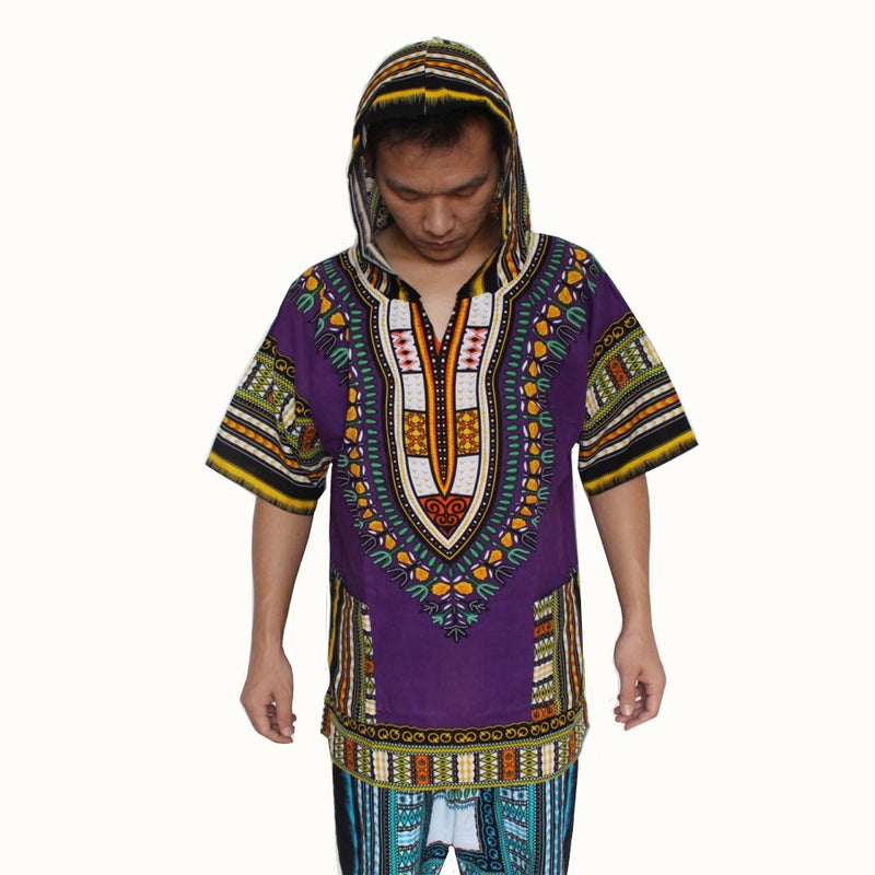 African Hooded Dashiki for Men/Women - Loose Fitting V-Neck Hoodie - Unisex