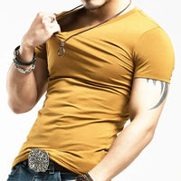 Men's Casual Cotton Jersey T-shirt with V or O-Neck in 10 Solid Colors