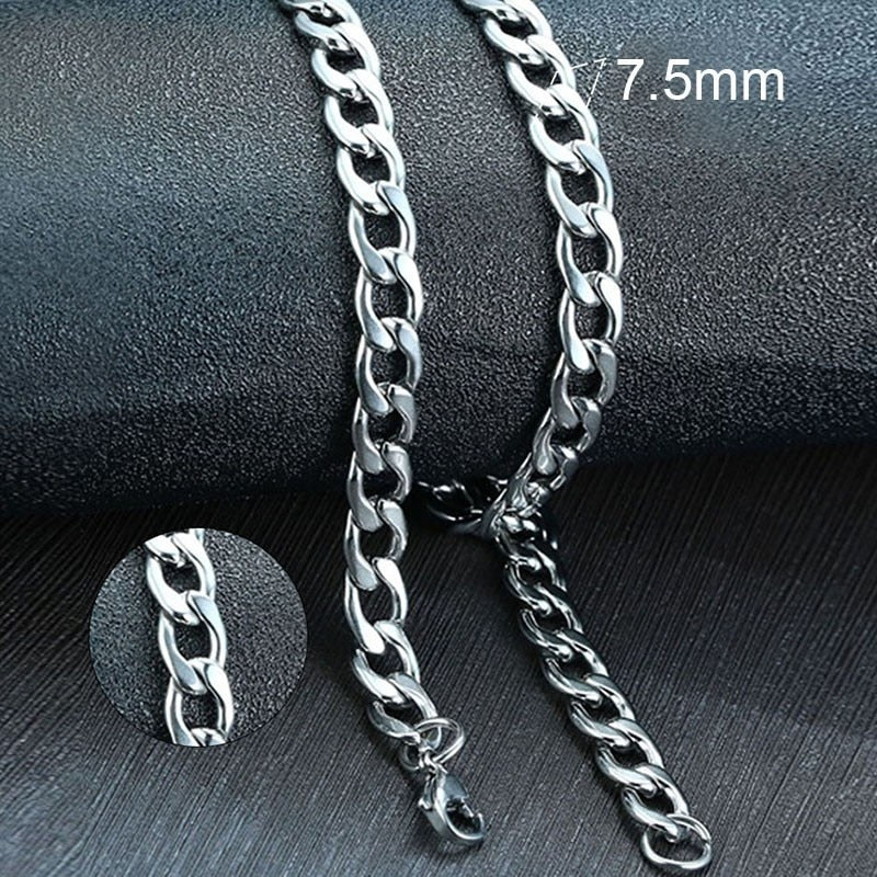 Cuban Chain Link Necklace for Men and Boys, Stainless Steel in Gold, Black and Silver Color - Choker or Long