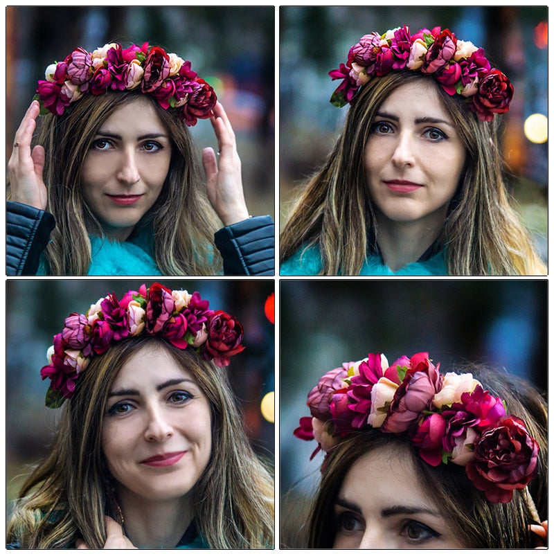 Colorful Flower Headband, Fabric Princess Headdress for Women and Girls