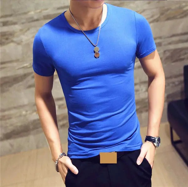 Men's Casual Cotton Jersey T-shirt with V or O-Neck in 10 Solid Colors