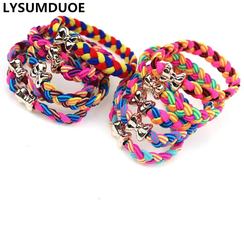 Multi-color Elastic Braided Hair Bands/Scrunches for Women and Girls - 10 Piece Set