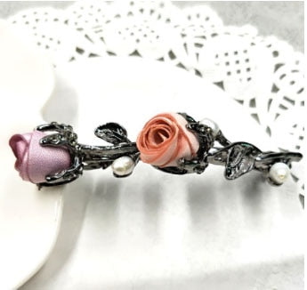 Rose/Crystal/Rhinestone Hair Clip for Women and Girls, White Crystal, 7 cm in Length