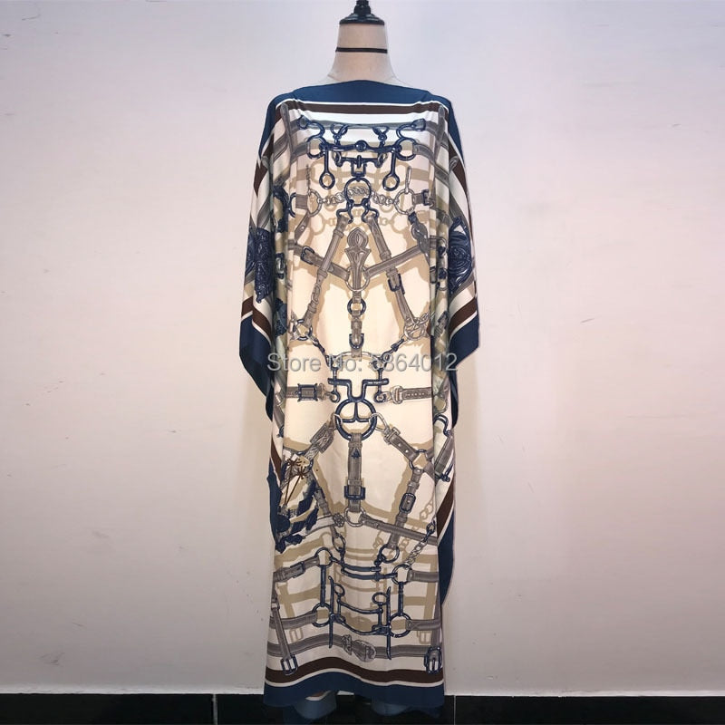 African Dashiki Dress for Women & Girls - Print Bohemia Silk Scarf Hijab, Loose Elegant Muslim Abaya Bazin Robe/Gowns