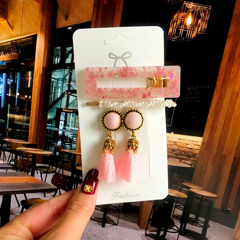 Fashion Earrings Set Pearl Hair Clips Barrettes and Tassel Earring For Women Acrylic Hairpins Sweet Girls Hair Accessories 2022