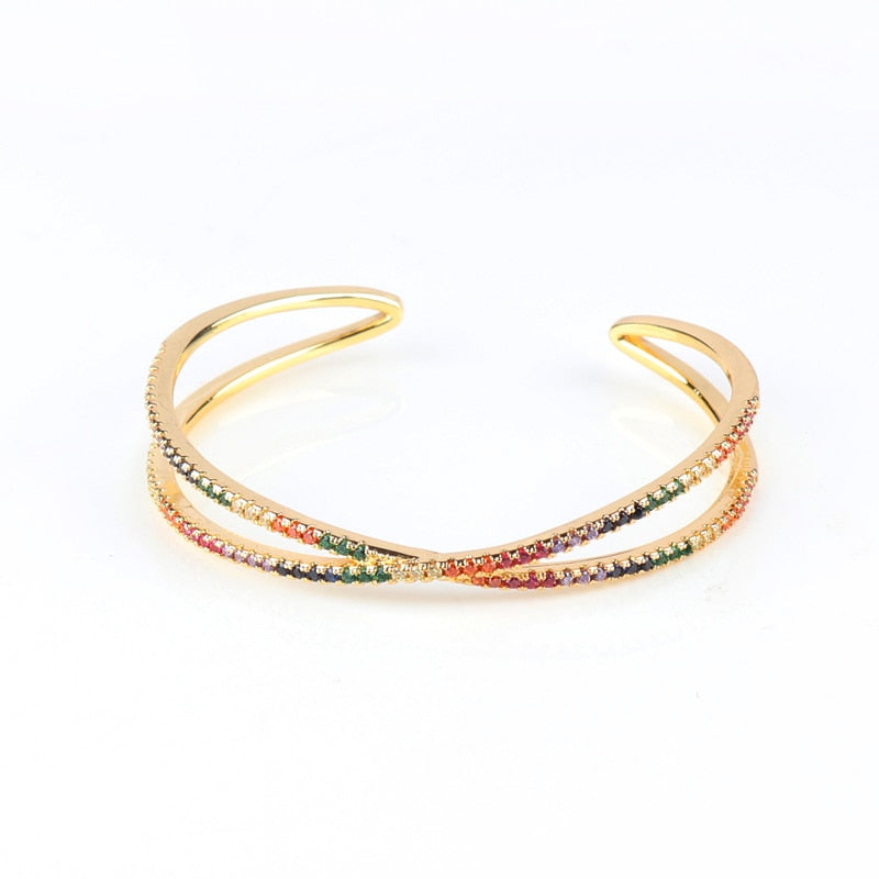 Gold Filled Baguette Cubic Zirconia Bracelet for Women and Girls - Rainbow Luxury jewelry - Tennis Style