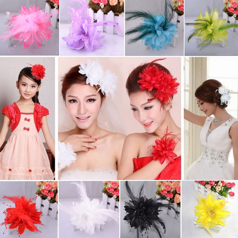 Women's Fashion Flower Fascinator - Feather/Bead Hair Clip/Corsage/Brooch Hair Accessories