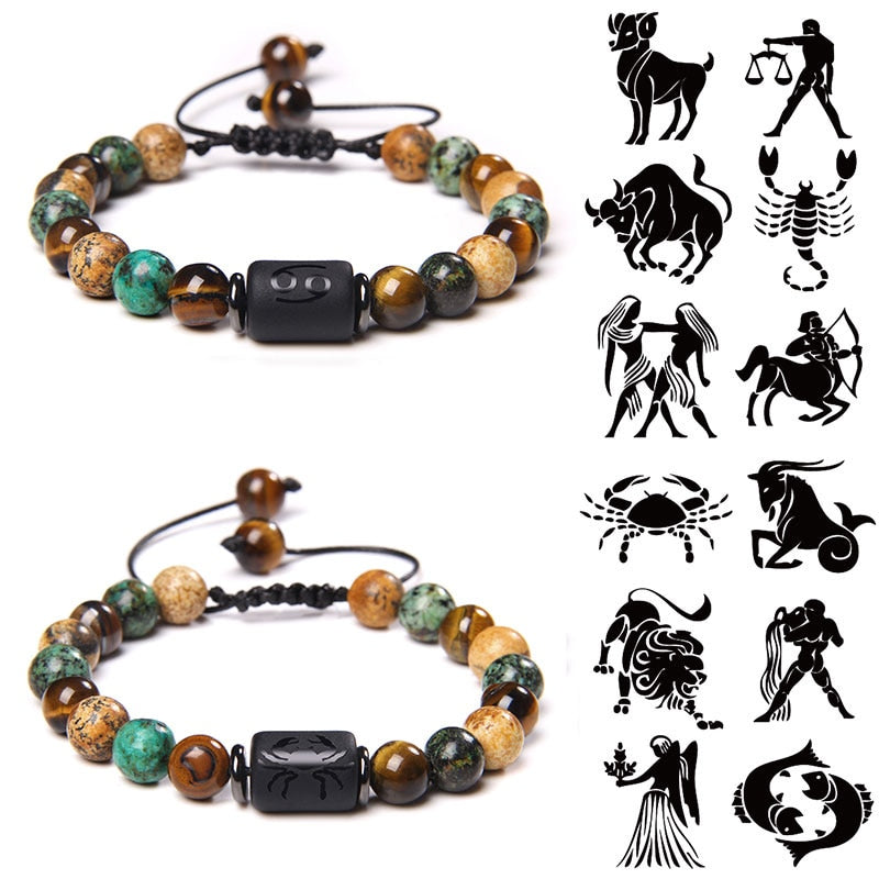 12 Zodiac Signs Constellation Bracelet for Men and Women (Unisex) - Natural Stones