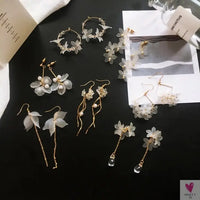 Handmade Long Acrylic Drop/Dangle Earrings for Women and Girls - All in White (Gold Plated)