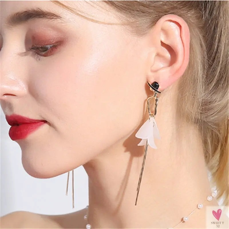 Handmade Long Acrylic Drop/Dangle Earrings for Women and Girls - All in White (Gold Plated)