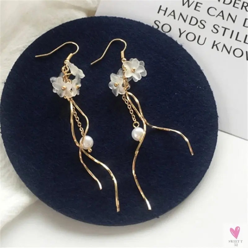 Handmade Long Acrylic Drop/Dangle Earrings for Women and Girls - All in White (Gold Plated)