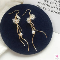 Handmade Long Acrylic Drop/Dangle Earrings for Women and Girls - All in White (Gold Plated)