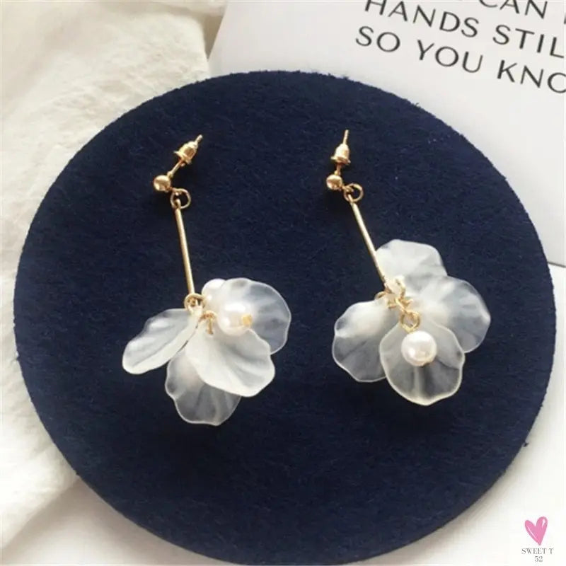 Handmade Long Acrylic Drop/Dangle Earrings for Women and Girls - All in White (Gold Plated)