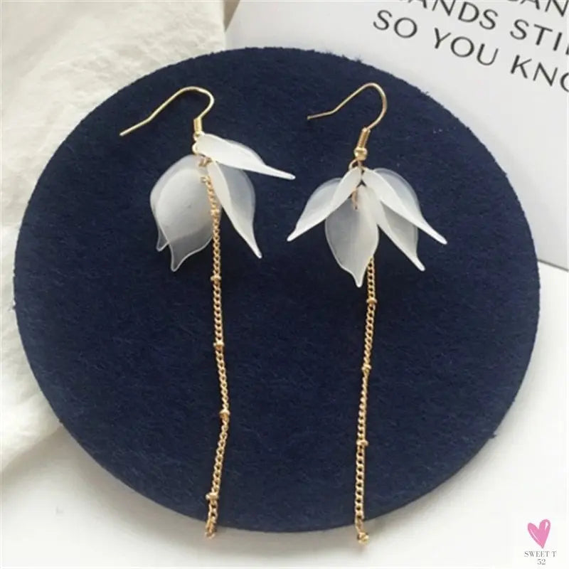 Handmade Long Acrylic Drop/Dangle Earrings for Women and Girls - All in White (Gold Plated)