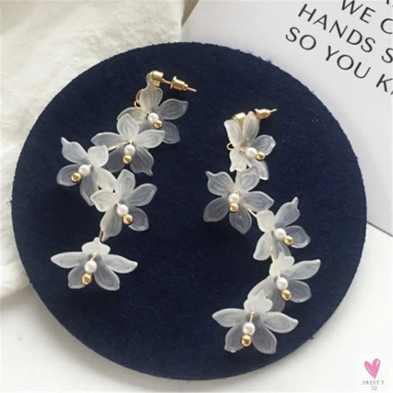 Handmade Long Acrylic Drop/Dangle Earrings for Women and Girls - All in White (Gold Plated)