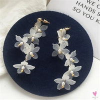 Handmade Long Acrylic Drop/Dangle Earrings for Women and Girls - All in White (Gold Plated)