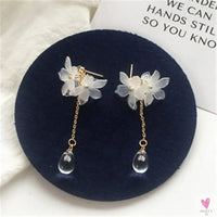 Handmade Long Acrylic Drop/Dangle Earrings for Women and Girls - All in White (Gold Plated)