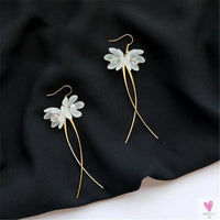 Handmade Long Acrylic Drop/Dangle Earrings for Women and Girls - All in White (Gold Plated)