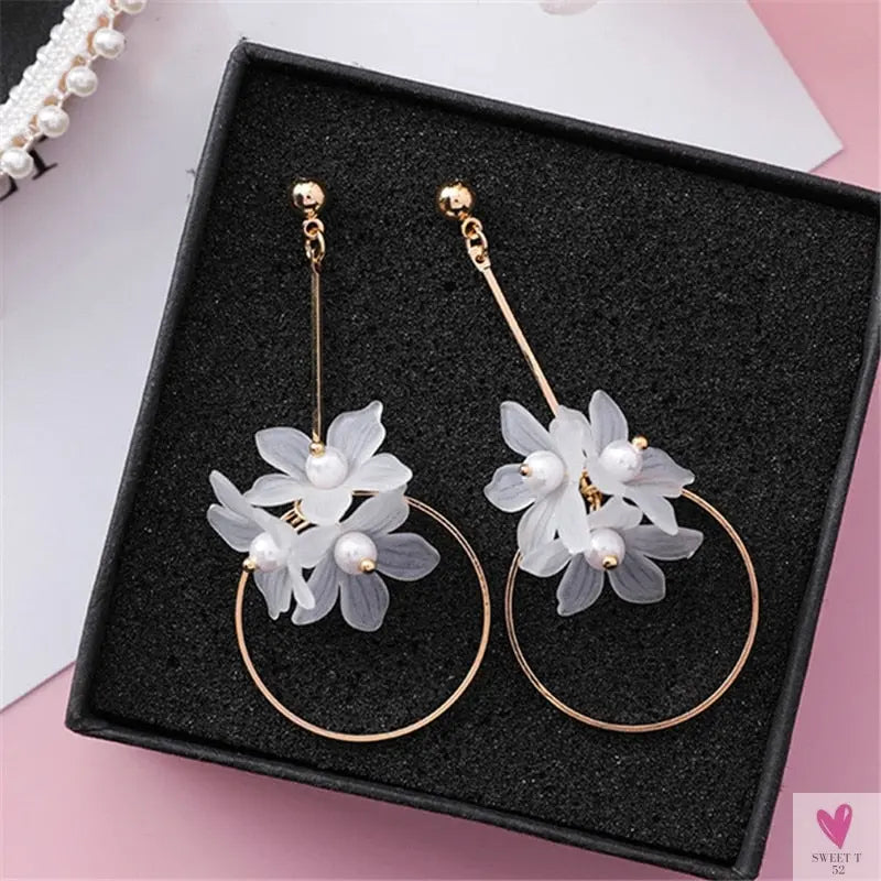 Handmade Long Acrylic Drop/Dangle Earrings for Women and Girls - All in White (Gold Plated)