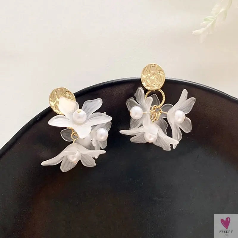 Handmade Long Acrylic Drop/Dangle Earrings for Women and Girls - All in White (Gold Plated)