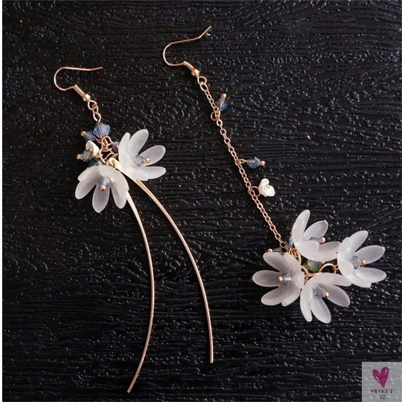 Handmade Long Acrylic Drop/Dangle Earrings for Women and Girls - All in White (Gold Plated)